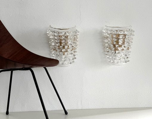 Midcentury Modern Italian Murano Glass and Brass Wall Lights from Barovier & Toso, 1990s, Set of 2-VNE-2028967