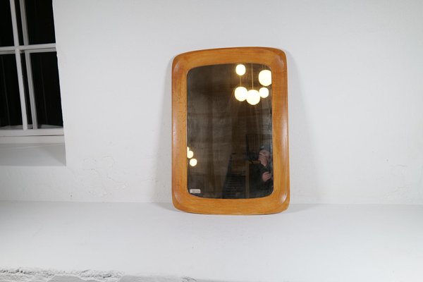 Midcentury Modern Sculptural Wall Mirror in Oak and Crystal Glass, 1960s-UYK-1793988