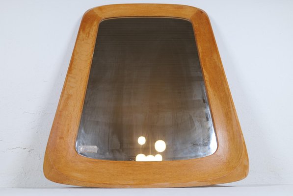 Midcentury Modern Sculptural Wall Mirror in Oak and Crystal Glass, 1960s-UYK-1793988