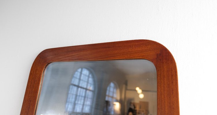 Midcentury Modern Sculptural Wall Mirror in Teak and Crystal Glass, 1960s-UYK-1808283