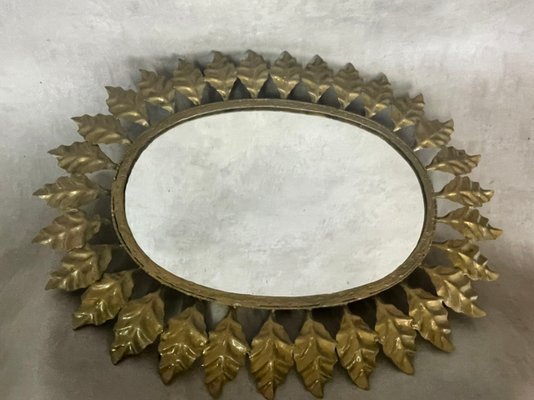 Midcentury Oval Oak Leaf Sun Mirror, 1950s-SDV-1330554