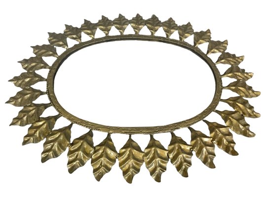 Midcentury Oval Oak Leaf Sun Mirror, 1950s-SDV-1330554