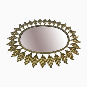 Midcentury Oval Oak Leaf Sun Mirror, 1950s-SDV-1330554