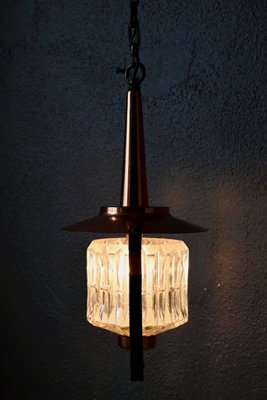 Midcentury Pendant Lamp in Glass and Copper Metal, 1950-AIU-2014798