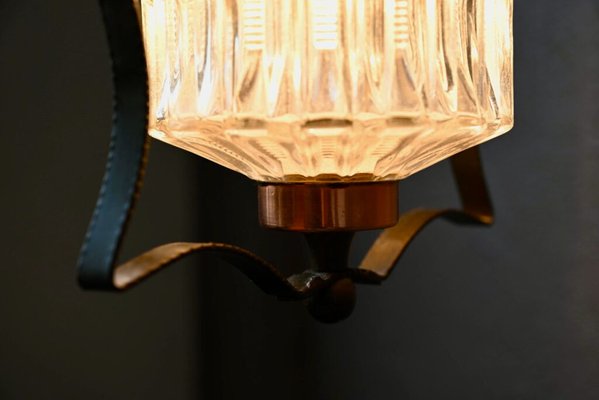 Midcentury Pendant Lamp in Glass and Copper Metal, 1950-AIU-2014798