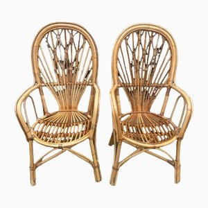 Midcentury Rattan Armchairs, 1950s, Set of 2-SDV-1330601