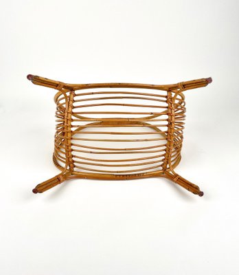 Midcentury Rattan & Bamboo Curved Magazine Rack, Italy, 1960s-LYQ-1258002