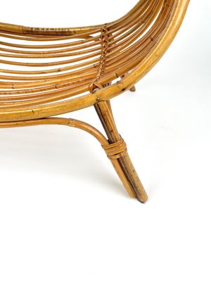 Midcentury Rattan & Bamboo Curved Magazine Rack, Italy, 1960s-LYQ-1258002