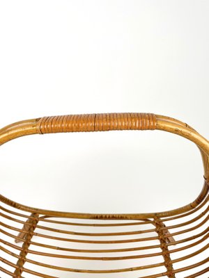 Midcentury Rattan & Bamboo Curved Magazine Rack, Italy, 1960s-LYQ-1258002