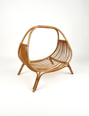 Midcentury Rattan & Bamboo Curved Magazine Rack, Italy, 1960s-LYQ-1258002