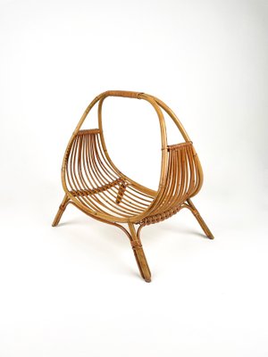 Midcentury Rattan & Bamboo Curved Magazine Rack, Italy, 1960s-LYQ-1258002