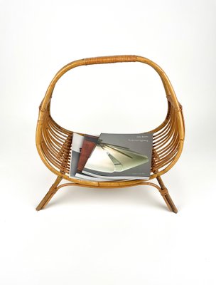 Midcentury Rattan & Bamboo Curved Magazine Rack, Italy, 1960s-LYQ-1258002