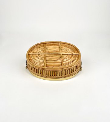 Midcentury Rattan & Brass Centerpiece Basket, Italy, 1970s-LYQ-1258004