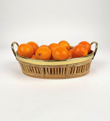 Midcentury Rattan & Brass Centerpiece Basket, Italy, 1970s-LYQ-1258004