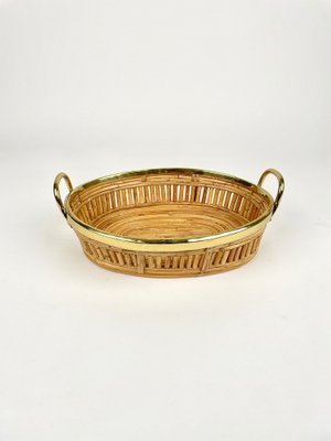 Midcentury Rattan & Brass Centerpiece Basket, Italy, 1970s-LYQ-1258004