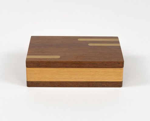 Midcentury Rectangular Decorative Box in Wood and Brass, 1970s-LYQ-2035240