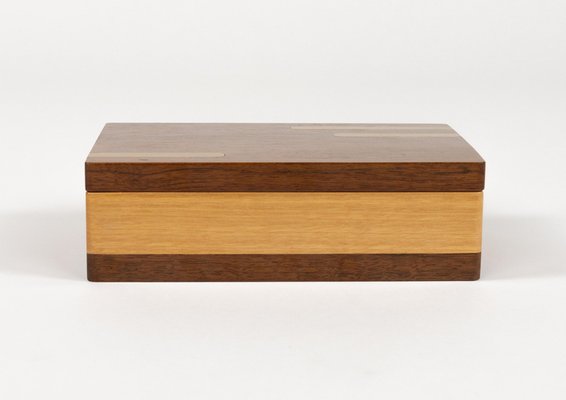 Midcentury Rectangular Decorative Box in Wood and Brass, 1970s-LYQ-2035240