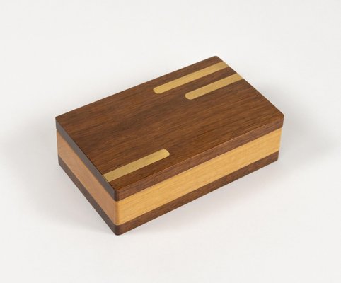 Midcentury Rectangular Decorative Box in Wood and Brass, 1970s-LYQ-2035240