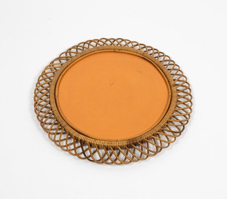 Midcentury Round Wall Mirror in Rattan and Bamboo by Franco Albini, 1960s-LYQ-2035241