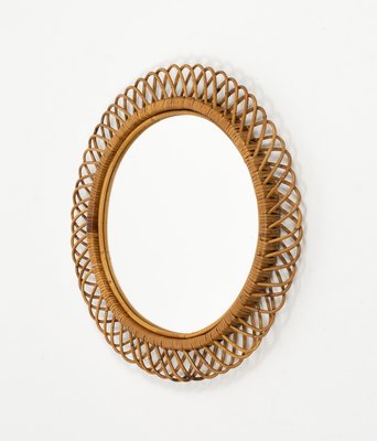 Midcentury Round Wall Mirror in Rattan and Bamboo by Franco Albini, 1960s-LYQ-2035241