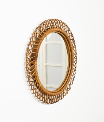 Midcentury Round Wall Mirror in Rattan and Bamboo by Franco Albini, 1960s-LYQ-2035241