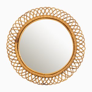 Midcentury Round Wall Mirror in Rattan and Bamboo by Franco Albini, 1960s-LYQ-2035241