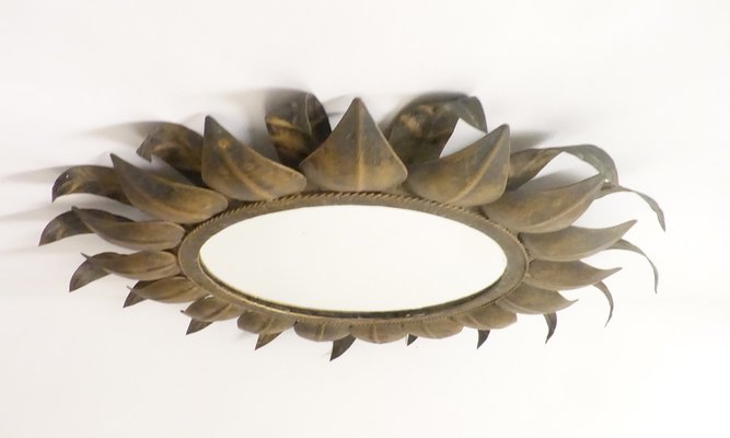 Midcentury Spanish Round Metal Mirror, 1960s-KT-1776266