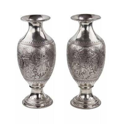 Middle Eastern Amphora-Shaped Silver Vases, Set of 2-WMV-1129604