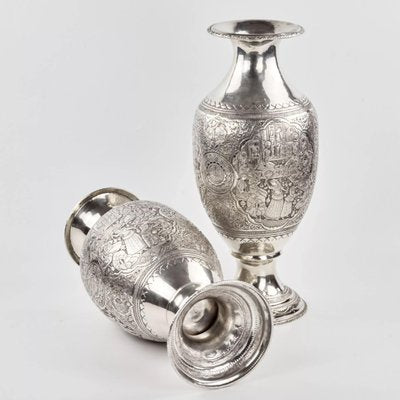 Middle Eastern Amphora-Shaped Silver Vases, Set of 2-WMV-1129604