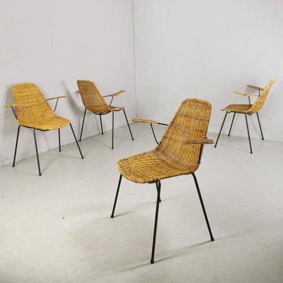 Midollino Basketball Chairs attributed to Campo E Graffi, 1960s, Set of 4-PRS-1451541