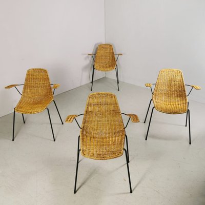 Midollino Basketball Chairs attributed to Campo E Graffi, 1960s, Set of 4-PRS-1451541