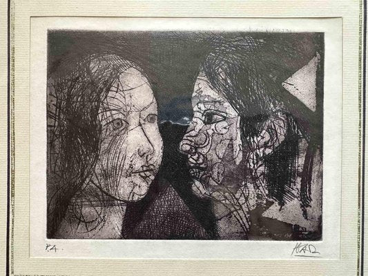 Miguel Angel Ibarz, Two Faces, Etching, 1960s-ZCI-2029571