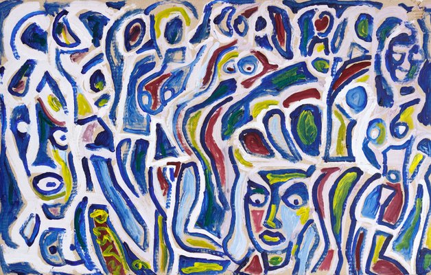 Miklos Nemeth, Erotic in Blue, 1990s, Oil Painting-KEU-2034884