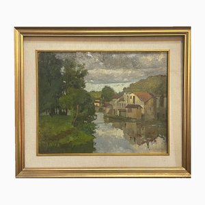 Milanese Canals, 20th Century, Oil Painting on Canvas, Framed-PKM-1717518