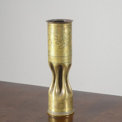 Military Bullet Vase in Worked and Engraved Brass-RAQ-2026387