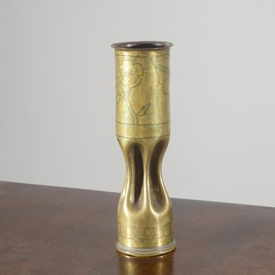 Military Bullet Vase in Worked and Engraved Brass-RAQ-2026387