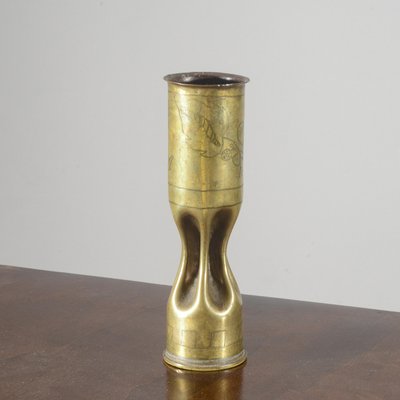 Military Bullet Vase in Worked and Engraved Brass-RAQ-2026387