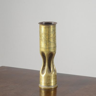 Military Bullet Vase in Worked and Engraved Brass-RAQ-2026387