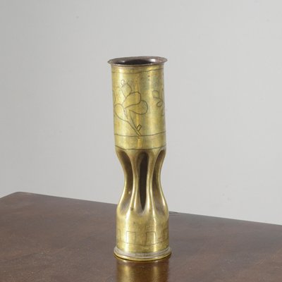 Military Bullet Vase in Worked and Engraved Brass-RAQ-2026387