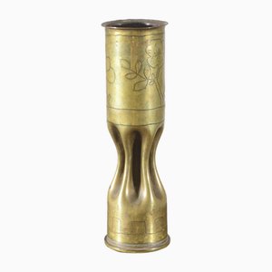 Military Bullet Vase in Worked and Engraved Brass-RAQ-2026387