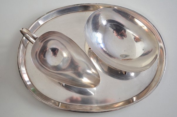 Milk and Sugar Set on Tray by Kurt Meyer for WMF, 1953, Set of 3-OV-1210281