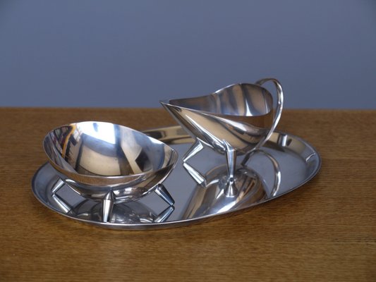 Milk and Sugar Set on Tray by Kurt Meyer for Wmf, 1953, Set of 3-ZBW-1271193