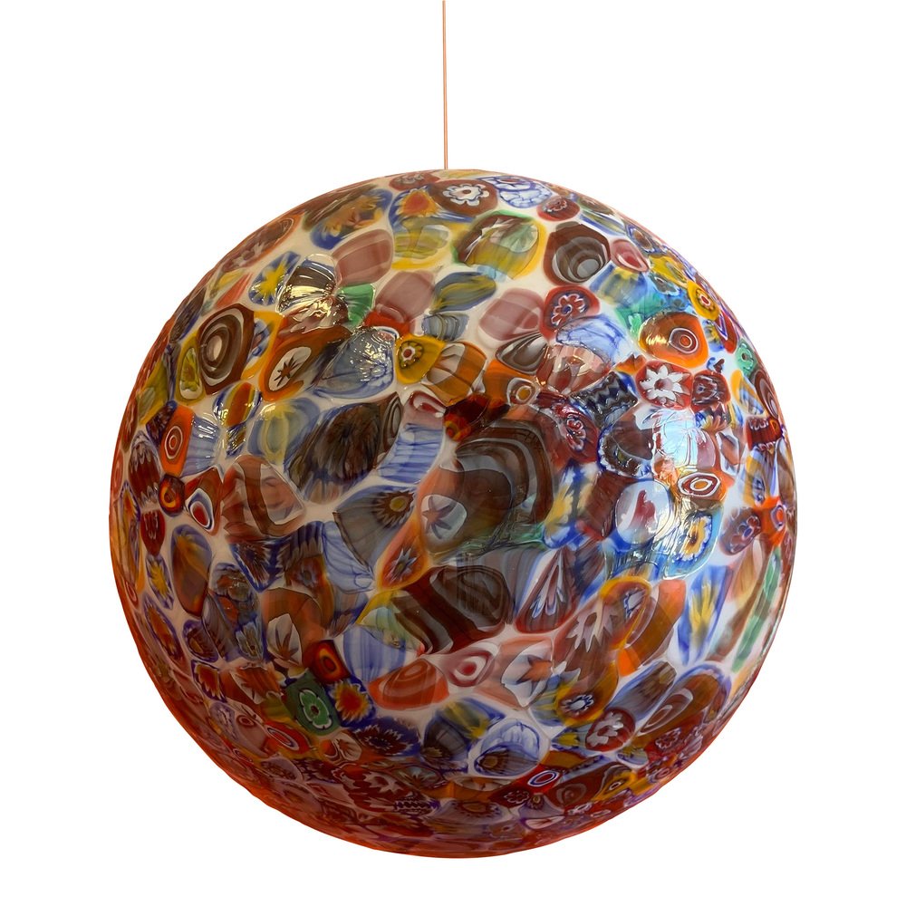 Milky-White Sphere in Murano Style Glass with Multicolored Murrine from Simoeng