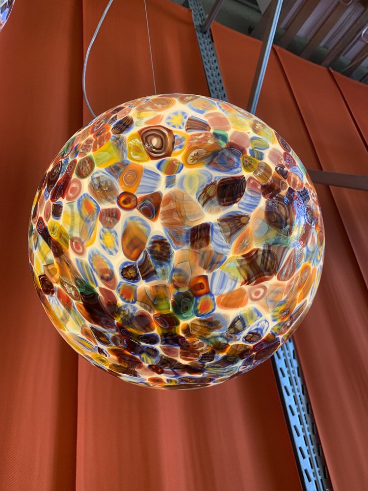 Milky-White Sphere in Murano Style Glass with Multicolored Murrine from Simoeng