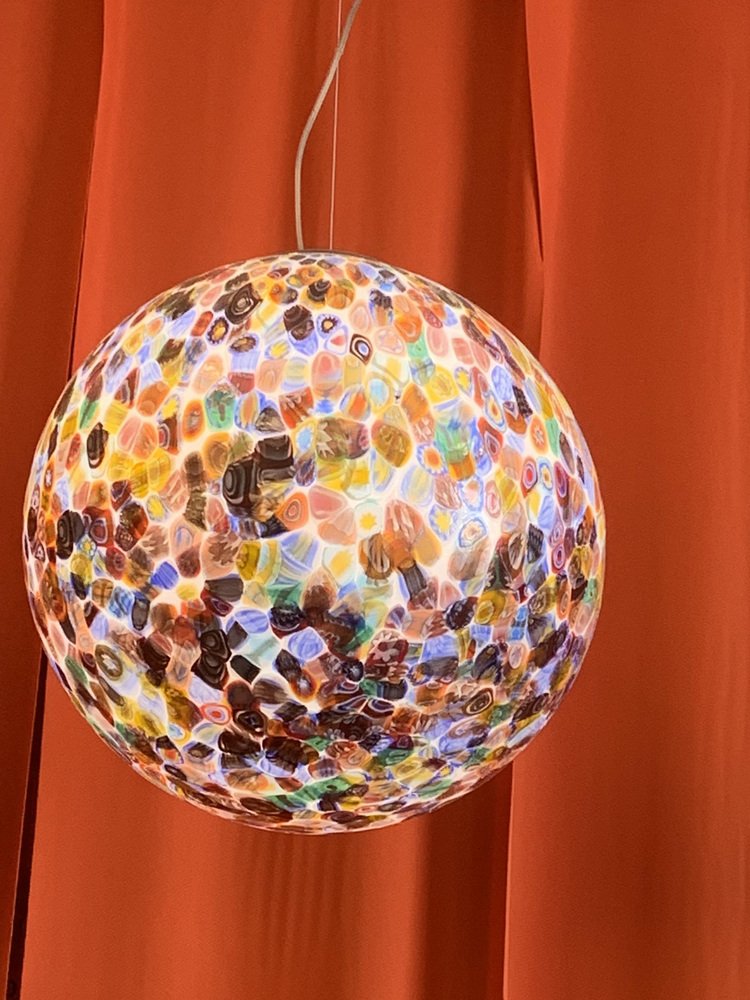 Milky-White Sphere in Murano Style Glass with Multicolored Murrine from Simoeng