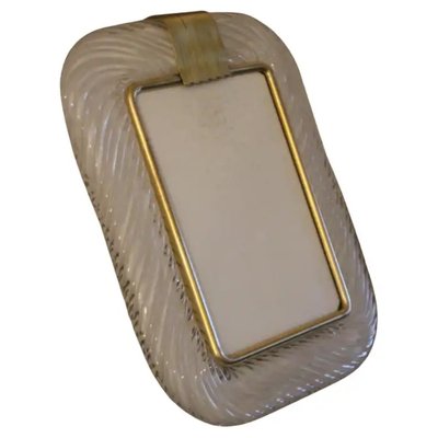 Milky White Twisted Murano Glass and Brass Photo Frame by Barovier E Toso from Barovier & Toso-YF-2028944