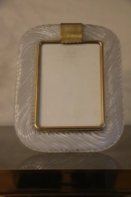 Milky White Twisted Murano Glass and Brass Photo Frame by Barovier E Toso from Barovier & Toso-YF-2028944