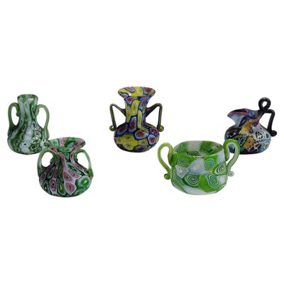 Millefiori Vases attributed to Fratelli Toso, Murano, 1890s, Set of 5-KJP-1803456