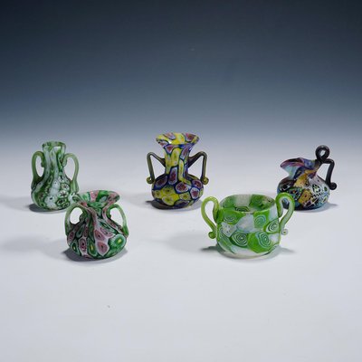 Millefiori Vases attributed to Fratelli Toso, Murano, 1890s, Set of 5-KJP-1803456