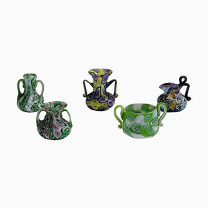 Millefiori Vases attributed to Fratelli Toso, Murano, 1890s, Set of 5-KJP-1803456